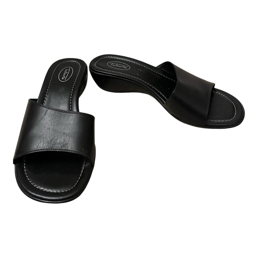 NEW Talbots Black Slides Leather Sandals Size 8.5 VTG - Picture 2 of 3